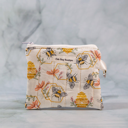 Embroidered Bees Quilted Keychain Wallet