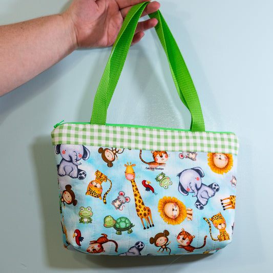 Quilted Zoo Animals Zippered Kid Tote Bag
