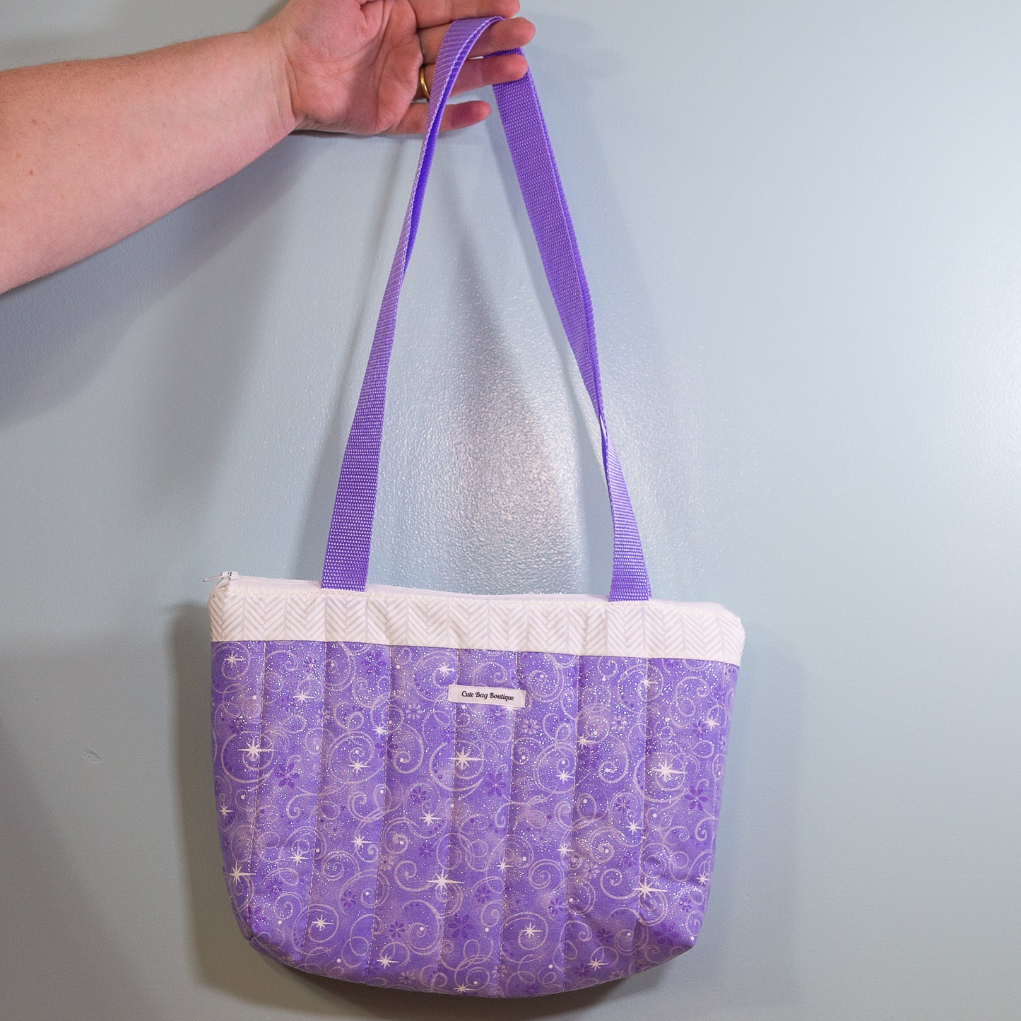 Quilted Purple Sparkle Zippered Bible Bag/Mini Tote