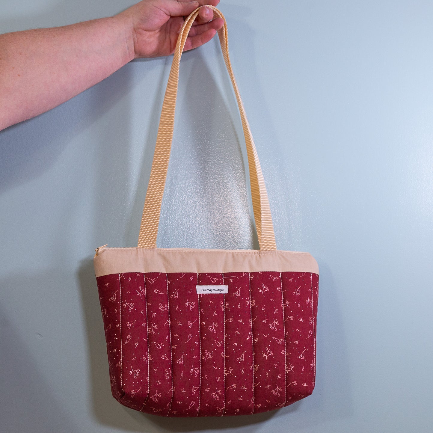 Quilted Burgandy Zippered Bible Bag/Mini Tote