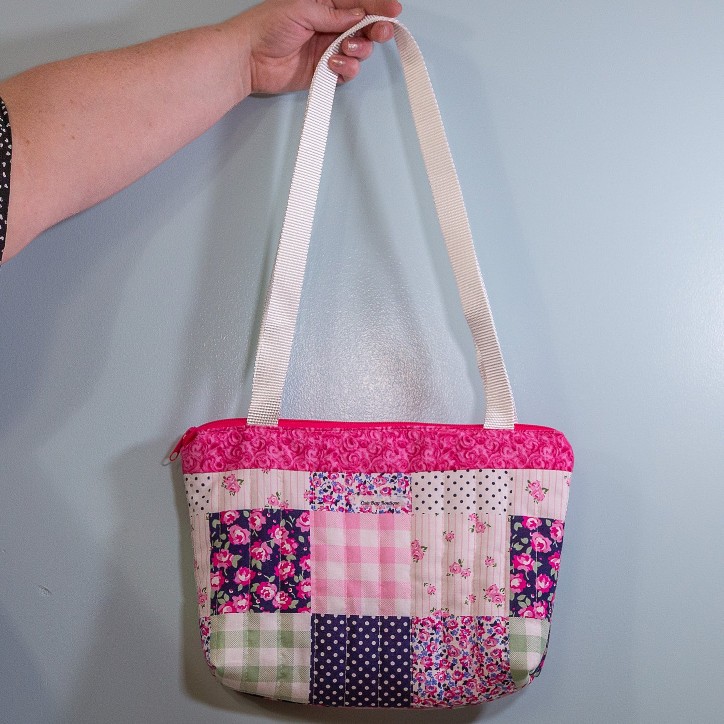 Quilted Preppy Patchwork Zippered Bible Bag/Mini Tote
