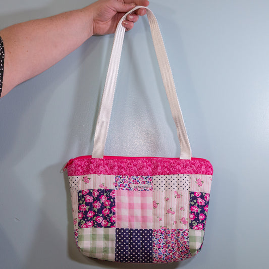 Quilted Preppy Patchwork Zippered Bible Bag/Mini Tote