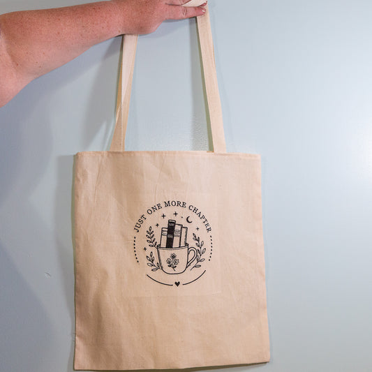 Embroidered Just One More Chapter B&W Tote Bag