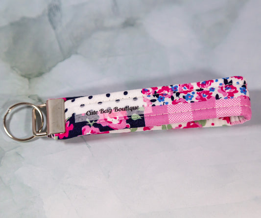 Preppy Patchwork Quilted Key Fob