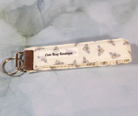 Embroidered Bees Quilted Key Fob