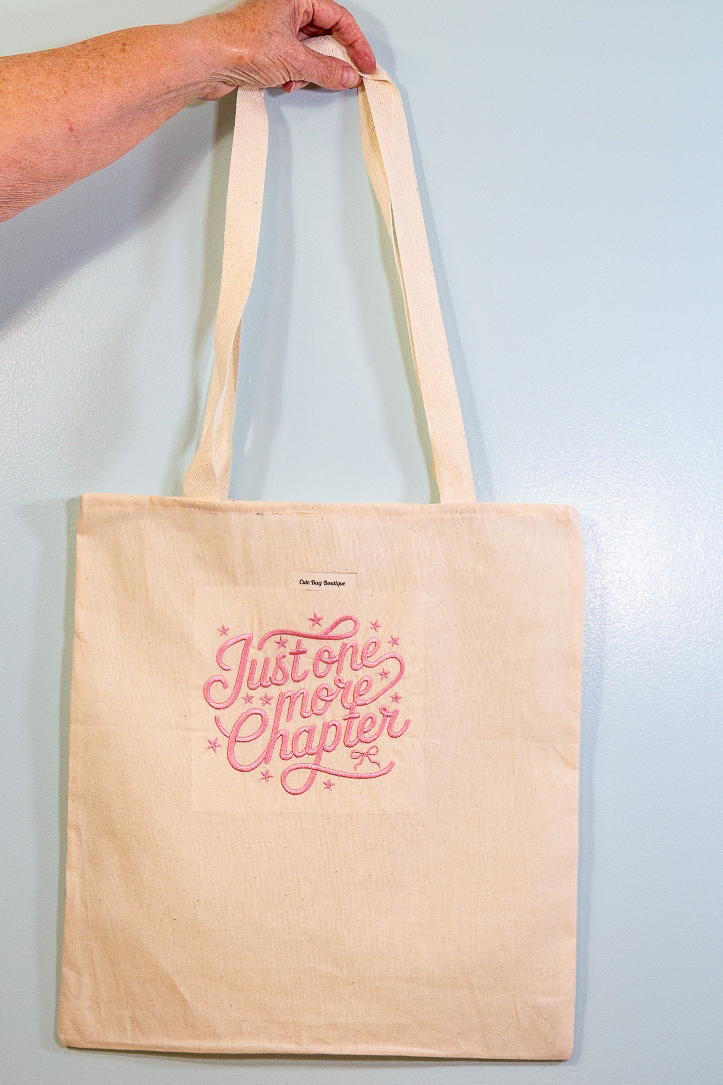 Embroidered Just One More Chapter Puff Tote Bag