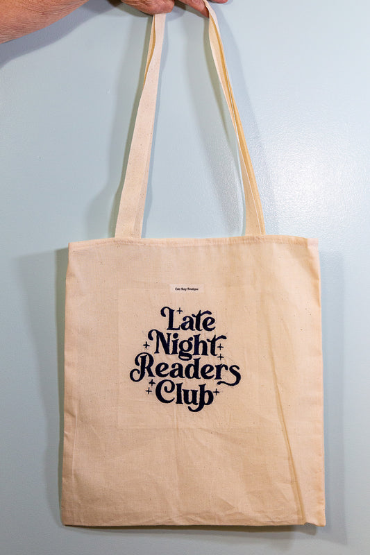 Embroidered Late Night Readers Club Tote Bag