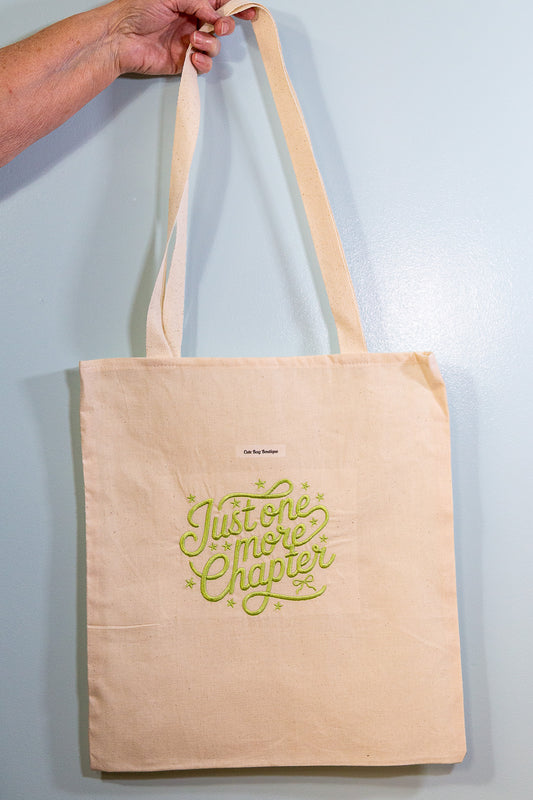 Embroidered Just One More Chapter Puff Tote Bag