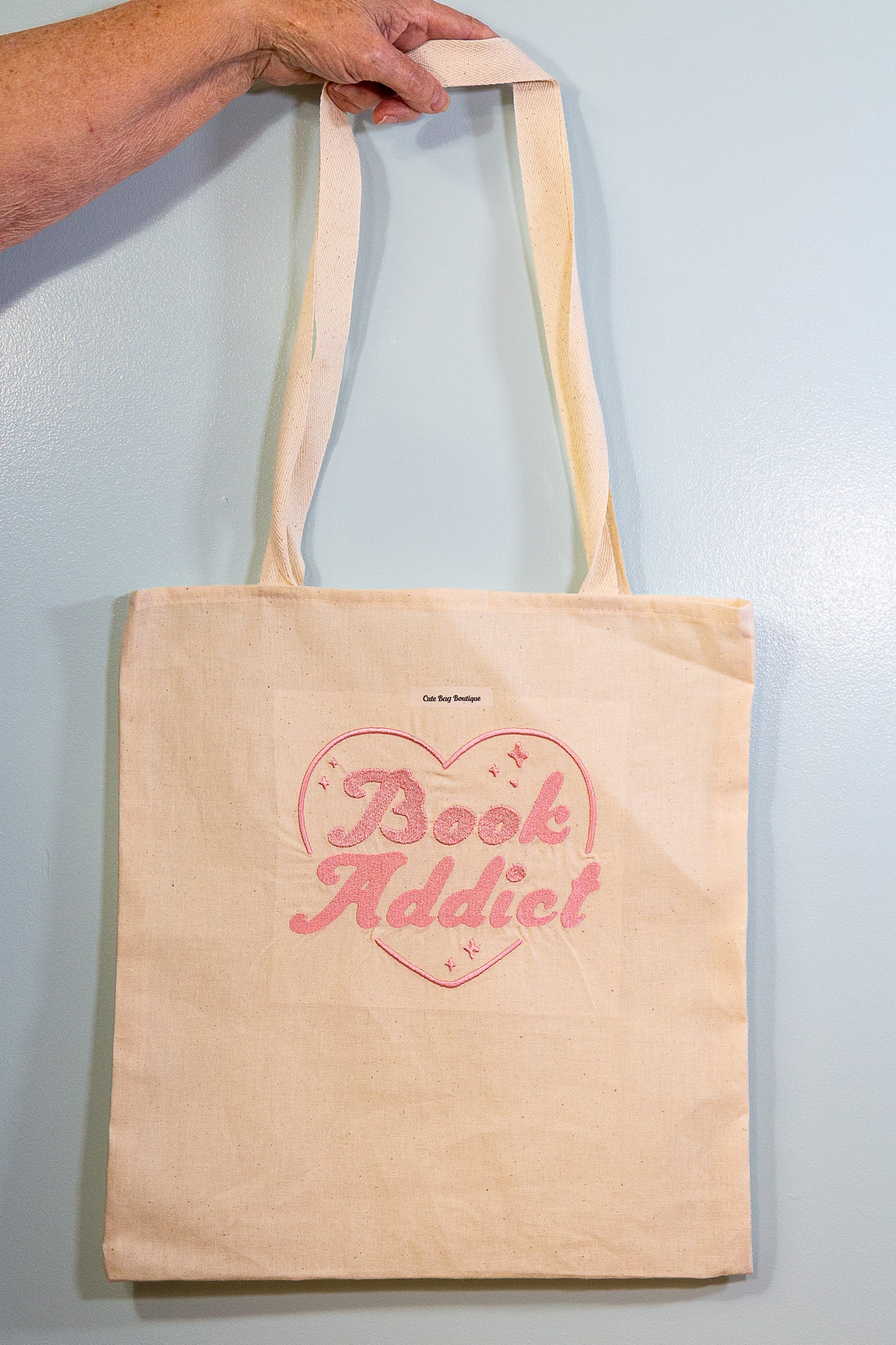 Embroidered Book Addict Tote Bag