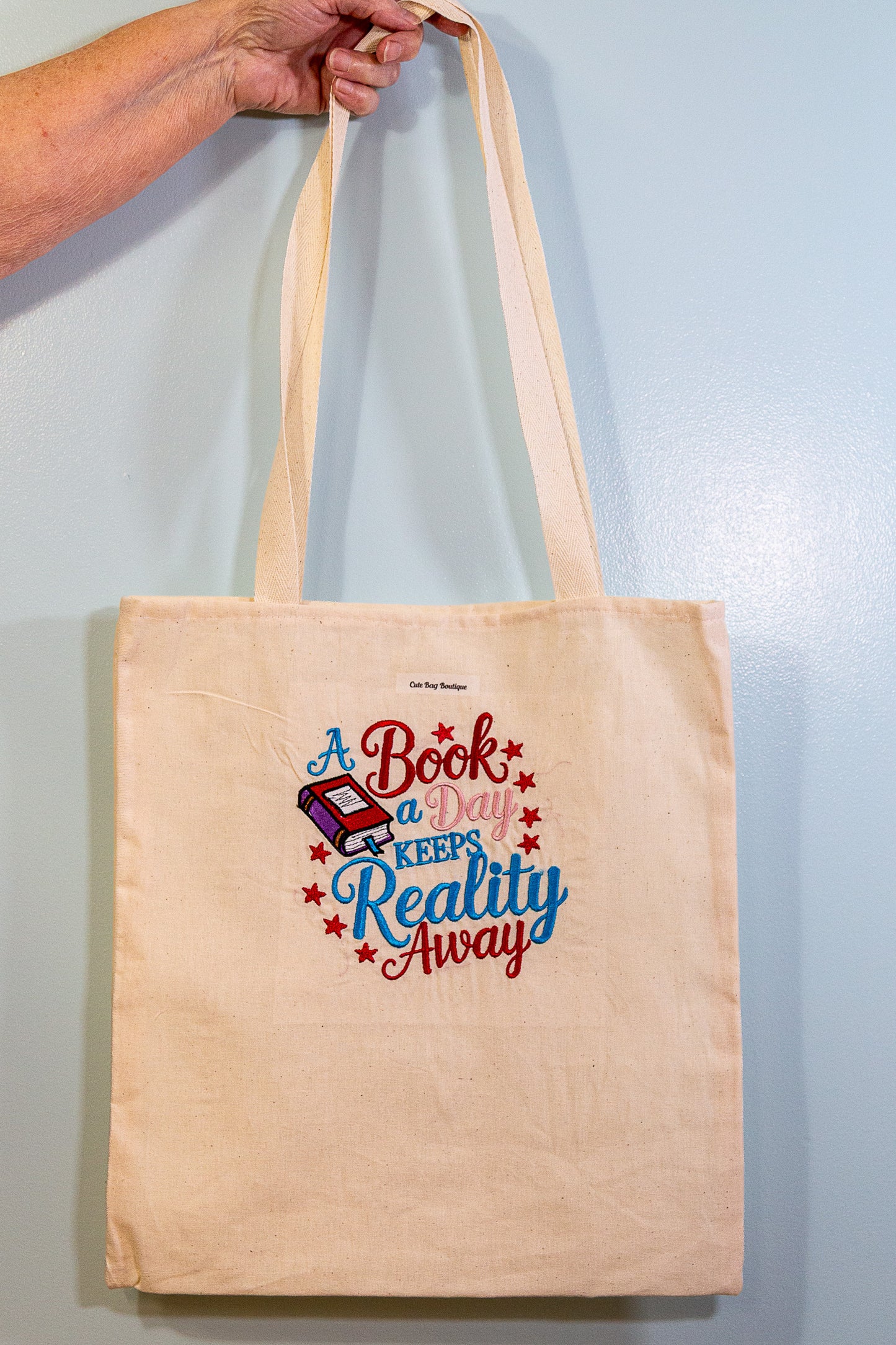 Embroidered A Book a Day Tote Bag