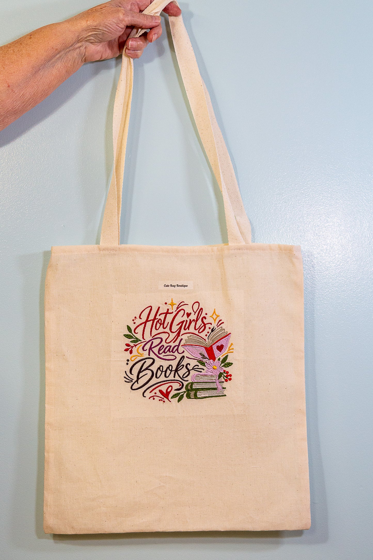 Embroidered Hot Girls Read Books Tote Bag