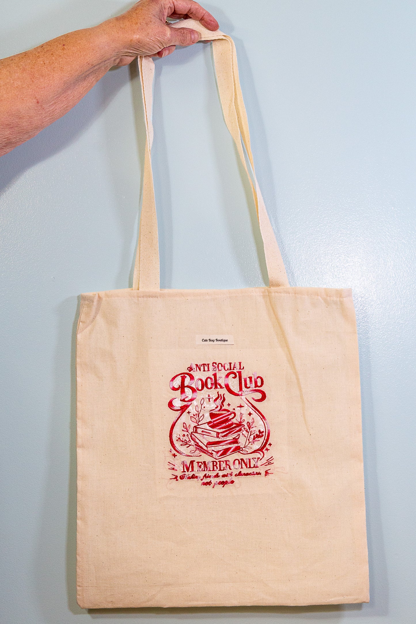 Embroidered Anti-Social Book Club Tote Bag