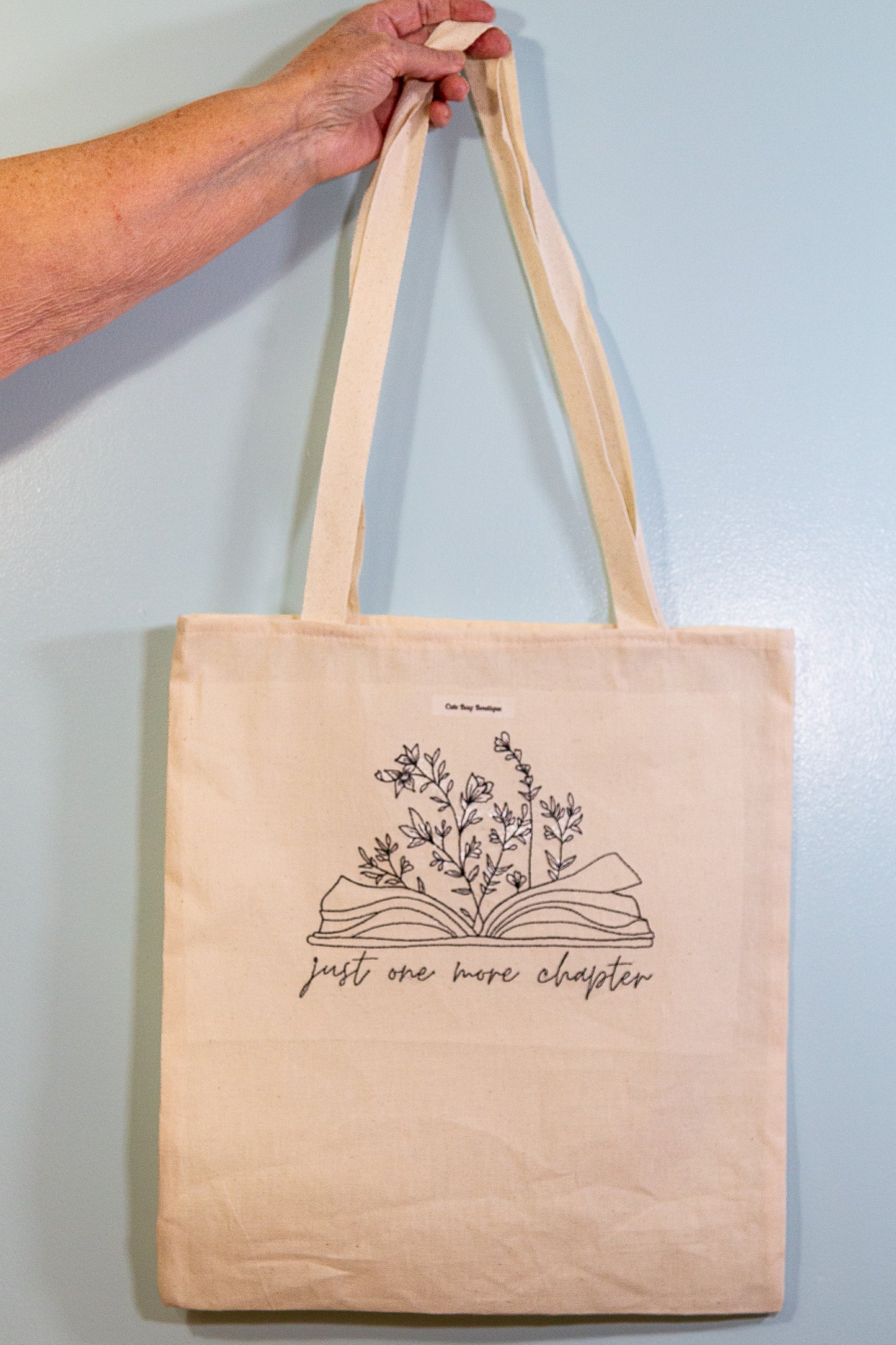 Embroidered Just One More Chapter Book Tote Bag