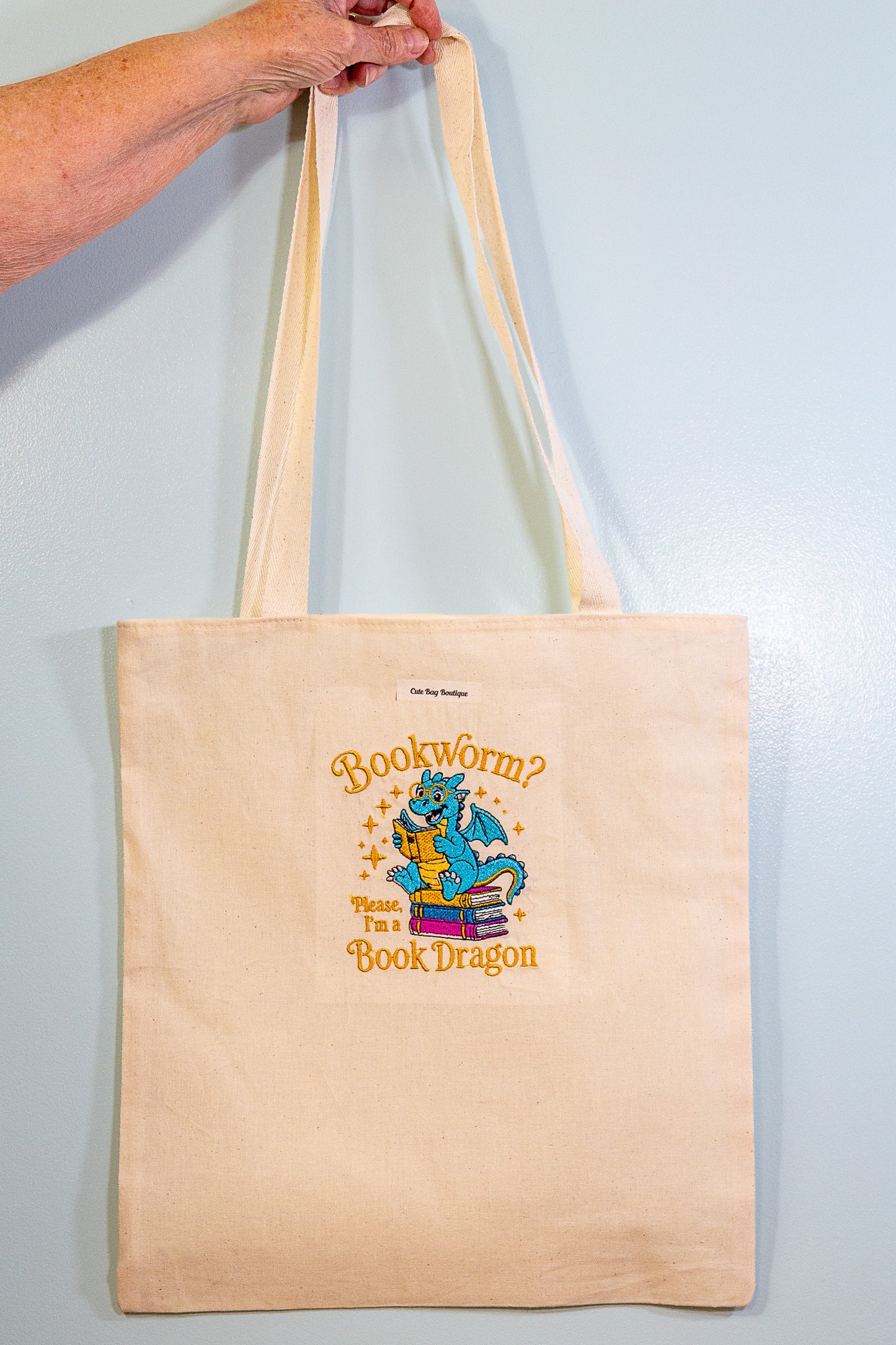 Embroidered Bookworm? Book Dragon Tote Bag