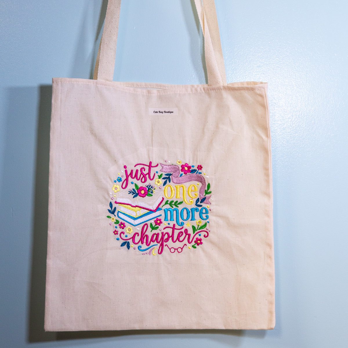 Embroidered Just One More Chapter Tote Bag