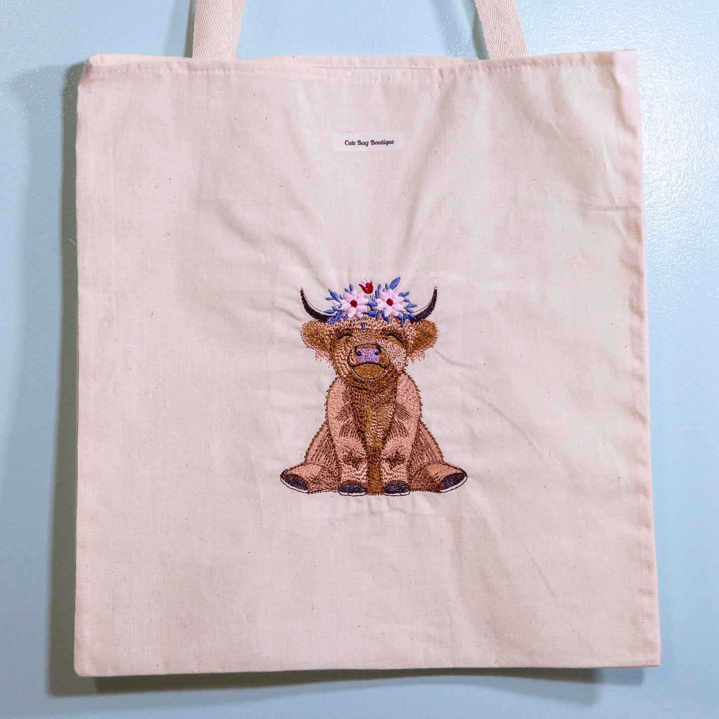 Sweet Clover Highland Embroidered Tote Bag