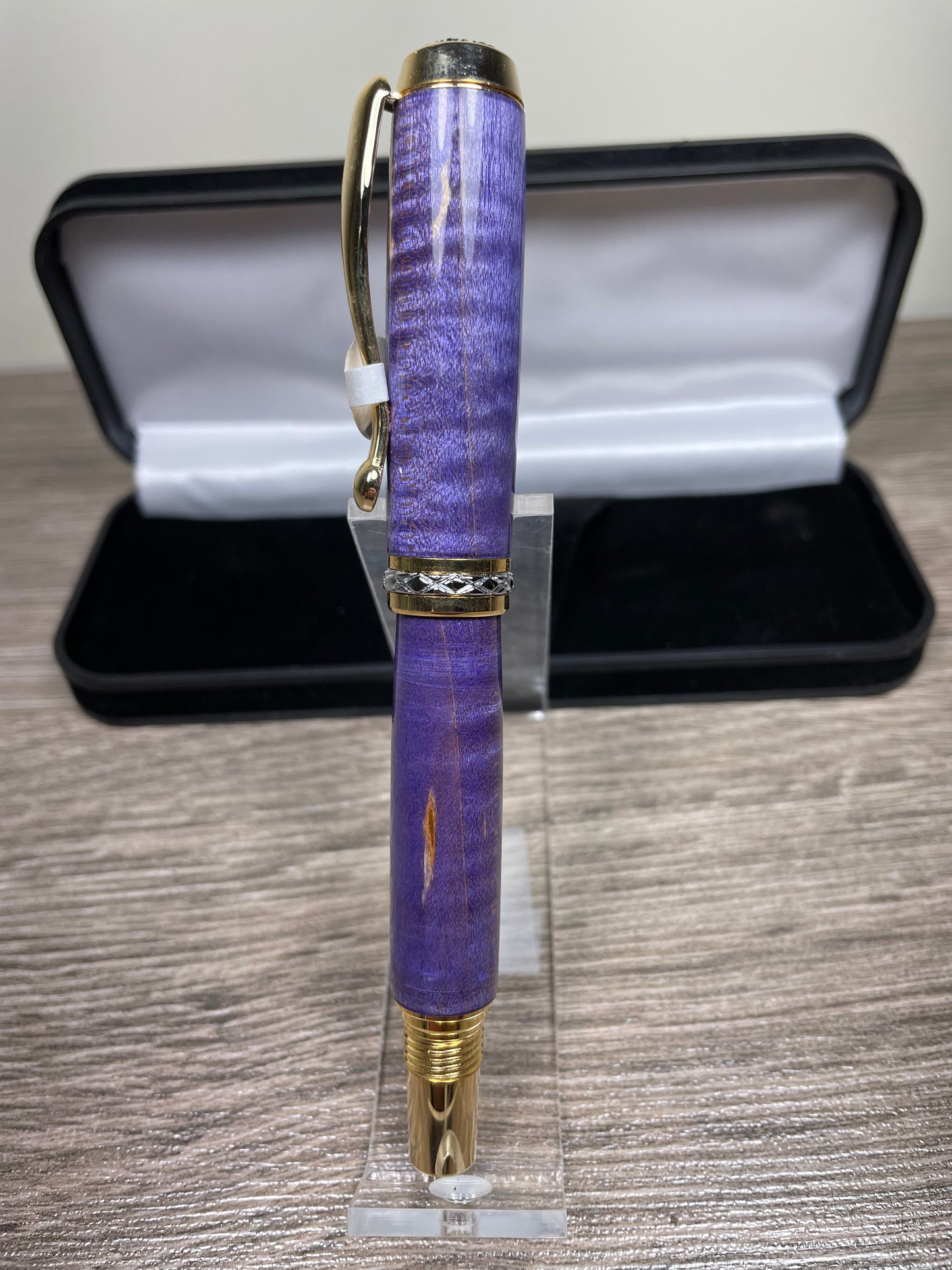 Triton Rollerball Gold w/ Chrome Stabilized Curly Maple Purple Exceptional