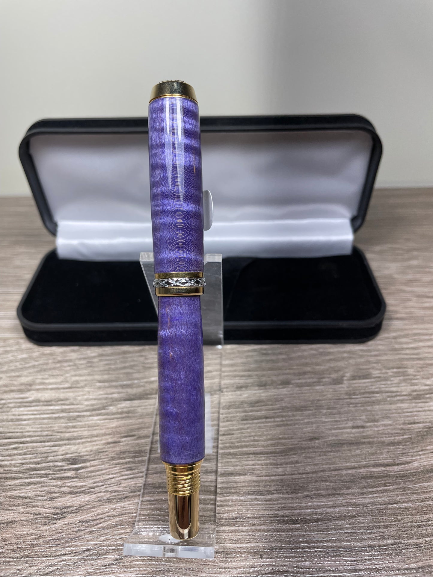 Triton Rollerball Gold w/ Chrome Stabilized Curly Maple Purple Exceptional