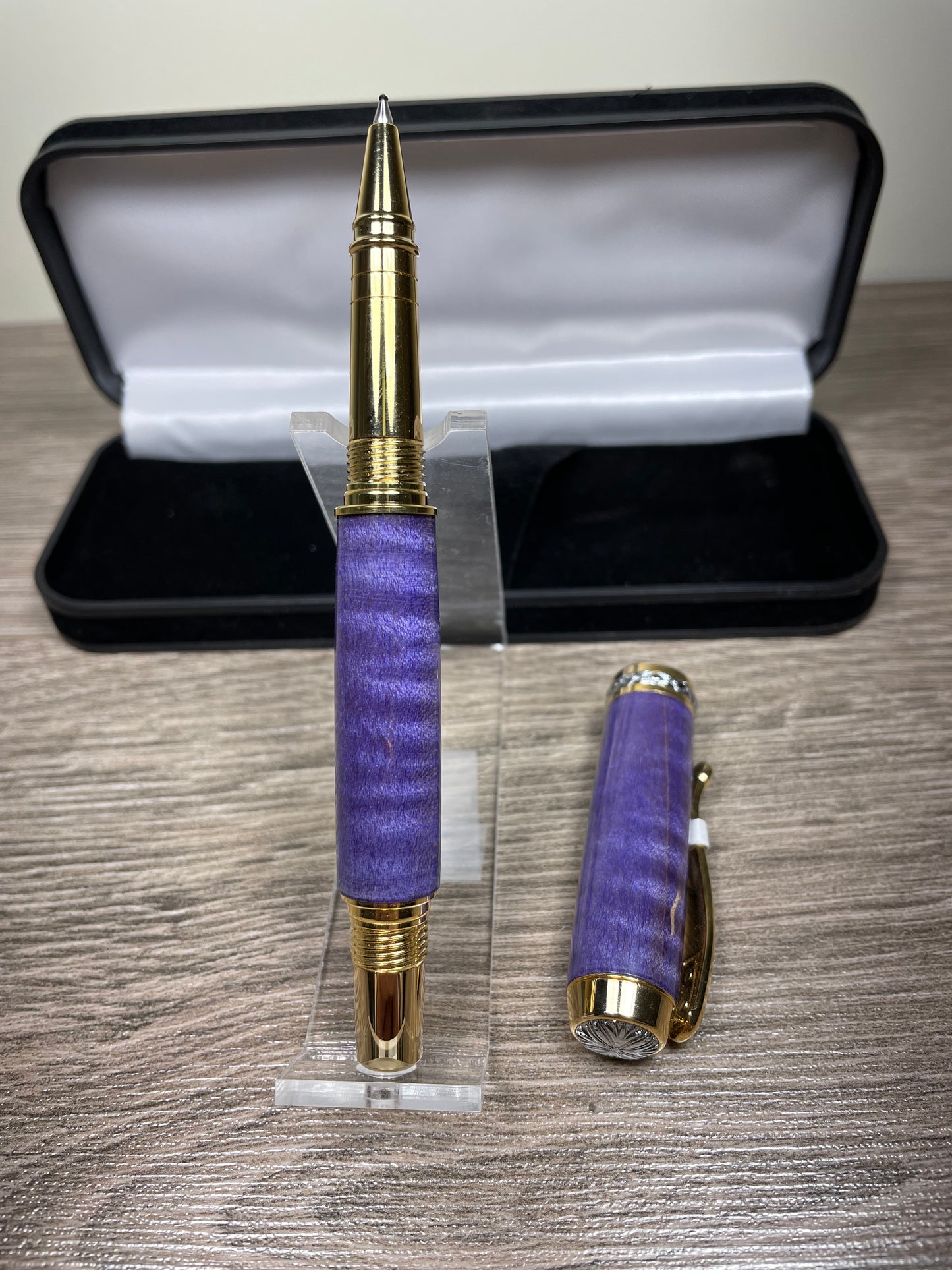 Triton Rollerball Gold w/ Chrome Stabilized Curly Maple Purple Exceptional